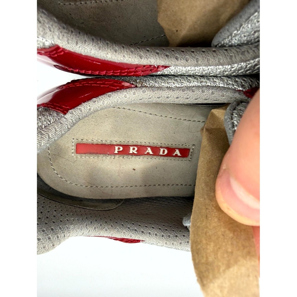 Prada America's Cup 2352 Men's 8.5 Shoes Red Gray Patent Leather Mesh Sneakers - Picture 9 of 12